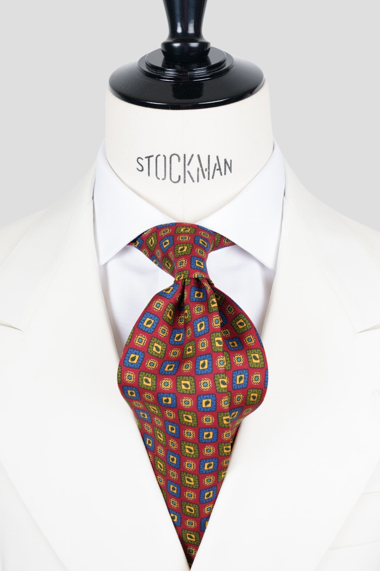 Cravate sartoriale à 3 plis, en soie imprimée rouge, motif géométrique