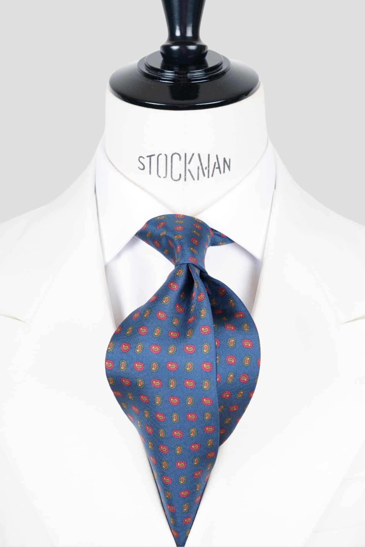 Cravate sartoriale à 3 plis, en soie imprimée bleu, motif cachemire