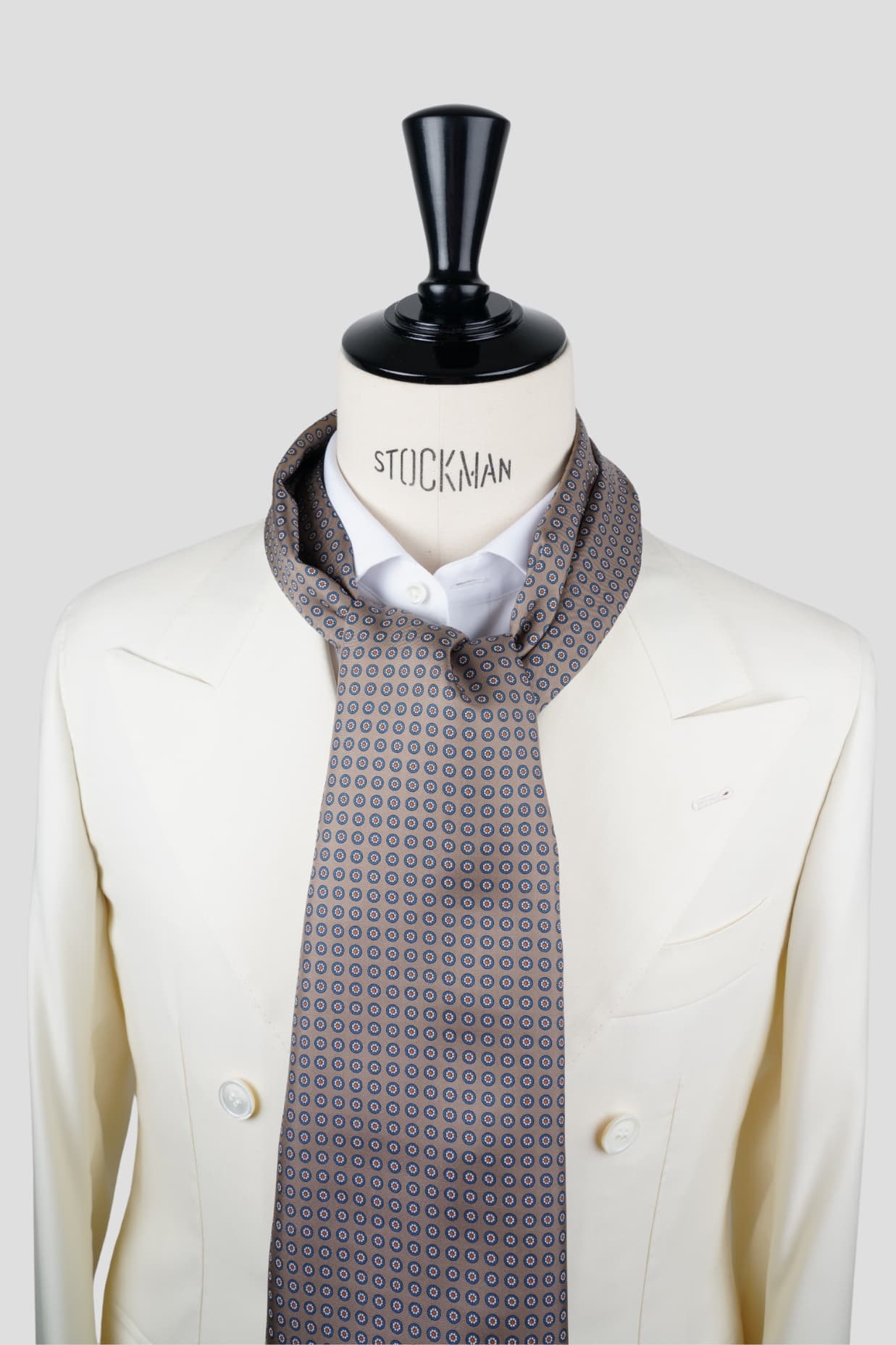 Echarpe soie marron clair, motif géométrique