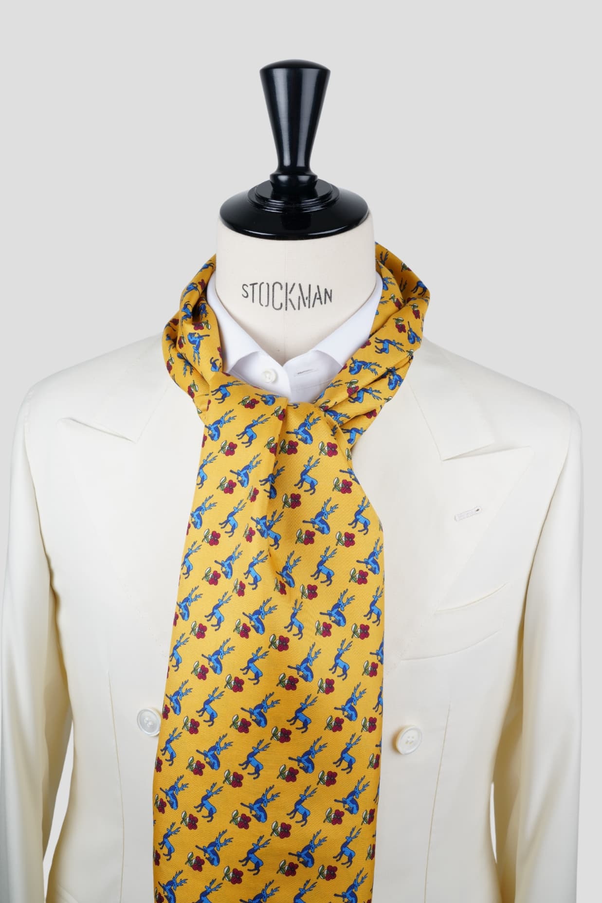 Echarpe soie jaune, motif animaux