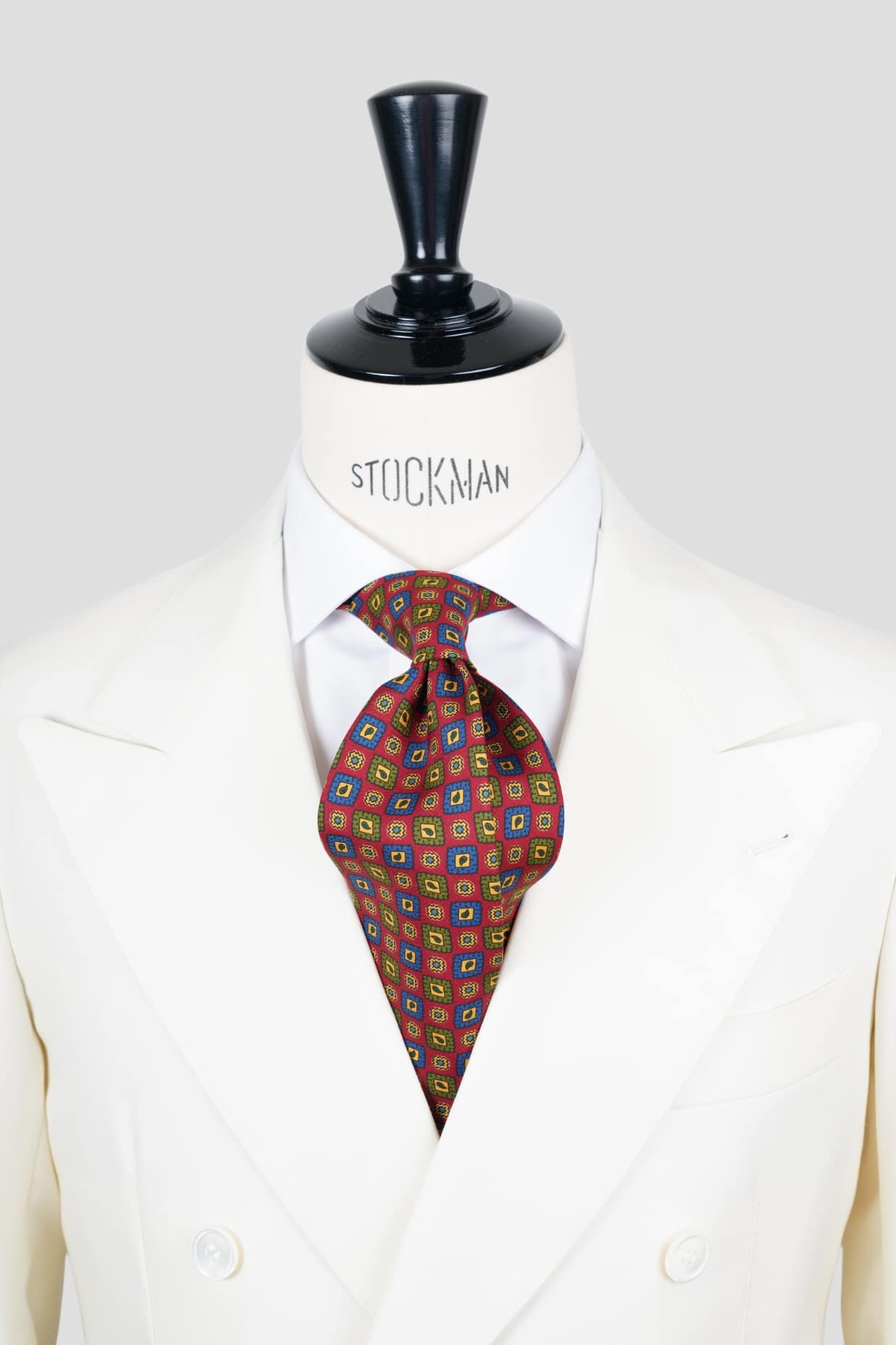 Cravate sartoriale à 3 plis, en soie imprimée rouge, motif géométrique