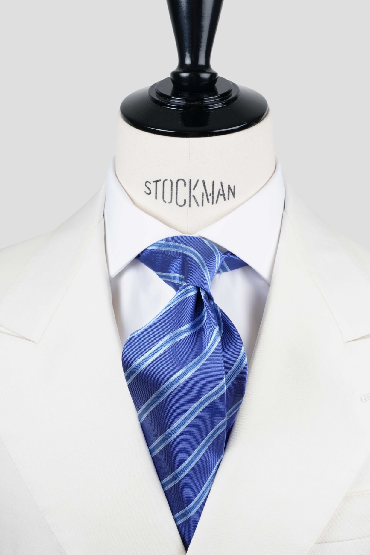 Cravate sartoriale à 3 plis, en soie tissée bleu violet, rayure bleu