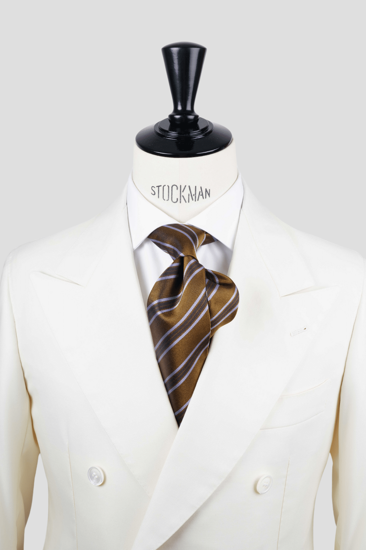 Cravate sartoriale à 3 plis, en soie tissée vert olive rayée violet