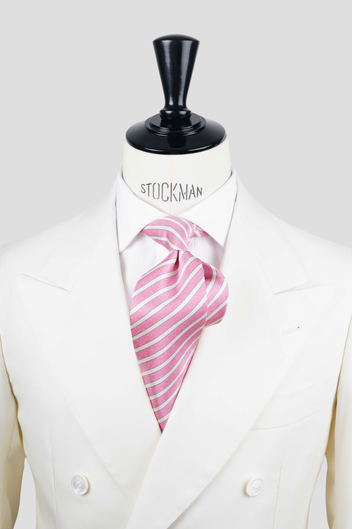 Cravate sartoriale à 3 plis, en soie tissée rose, rayure blanche