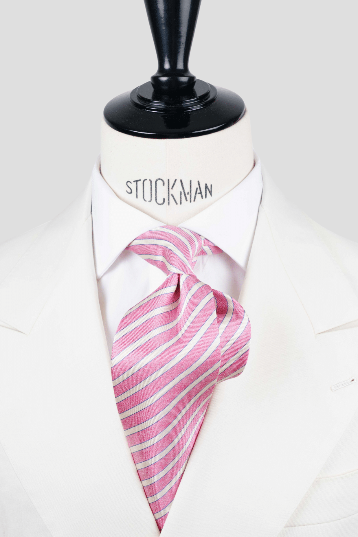 Cravate sartoriale à 3 plis, en soie tissée rose, rayure blanche