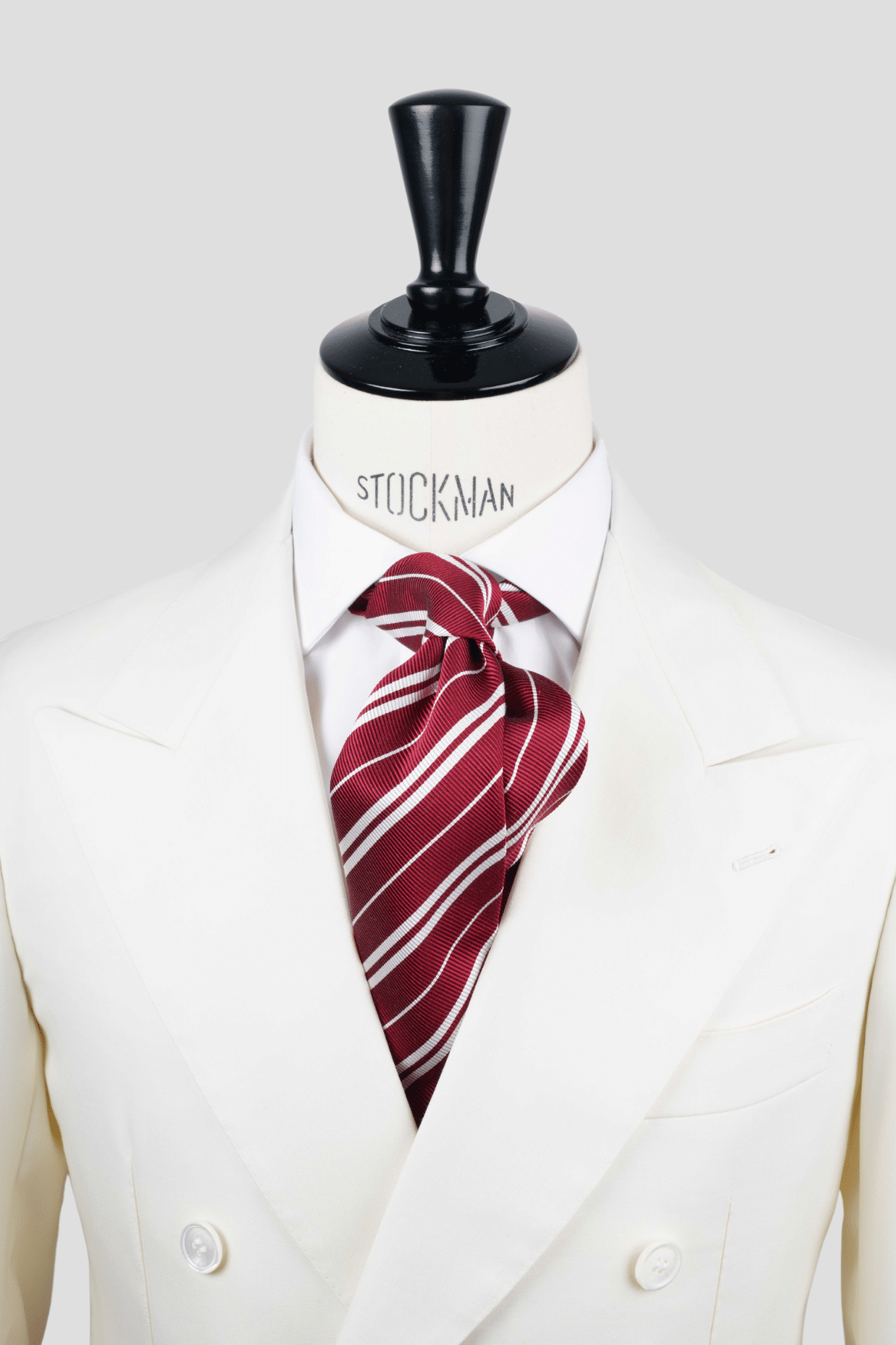 Cravate sartoriale à 3 plis, en soie tissée rouge, rayure blanche