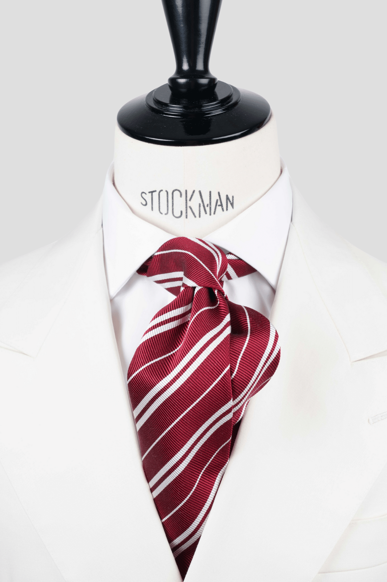 Cravate sartoriale à 3 plis, en soie tissée rouge, rayure blanche