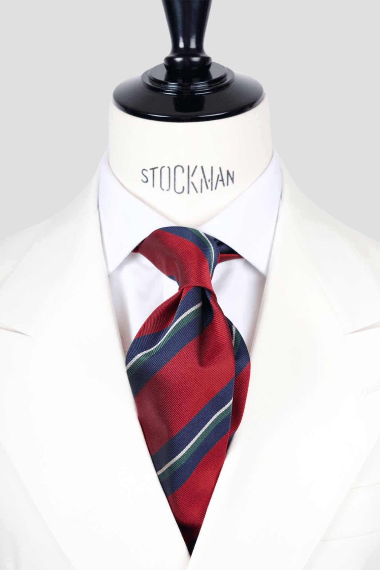 Cravate sartoriale à 3 plis, en soie tissée bordeaux, rayure bleu marine et blanc