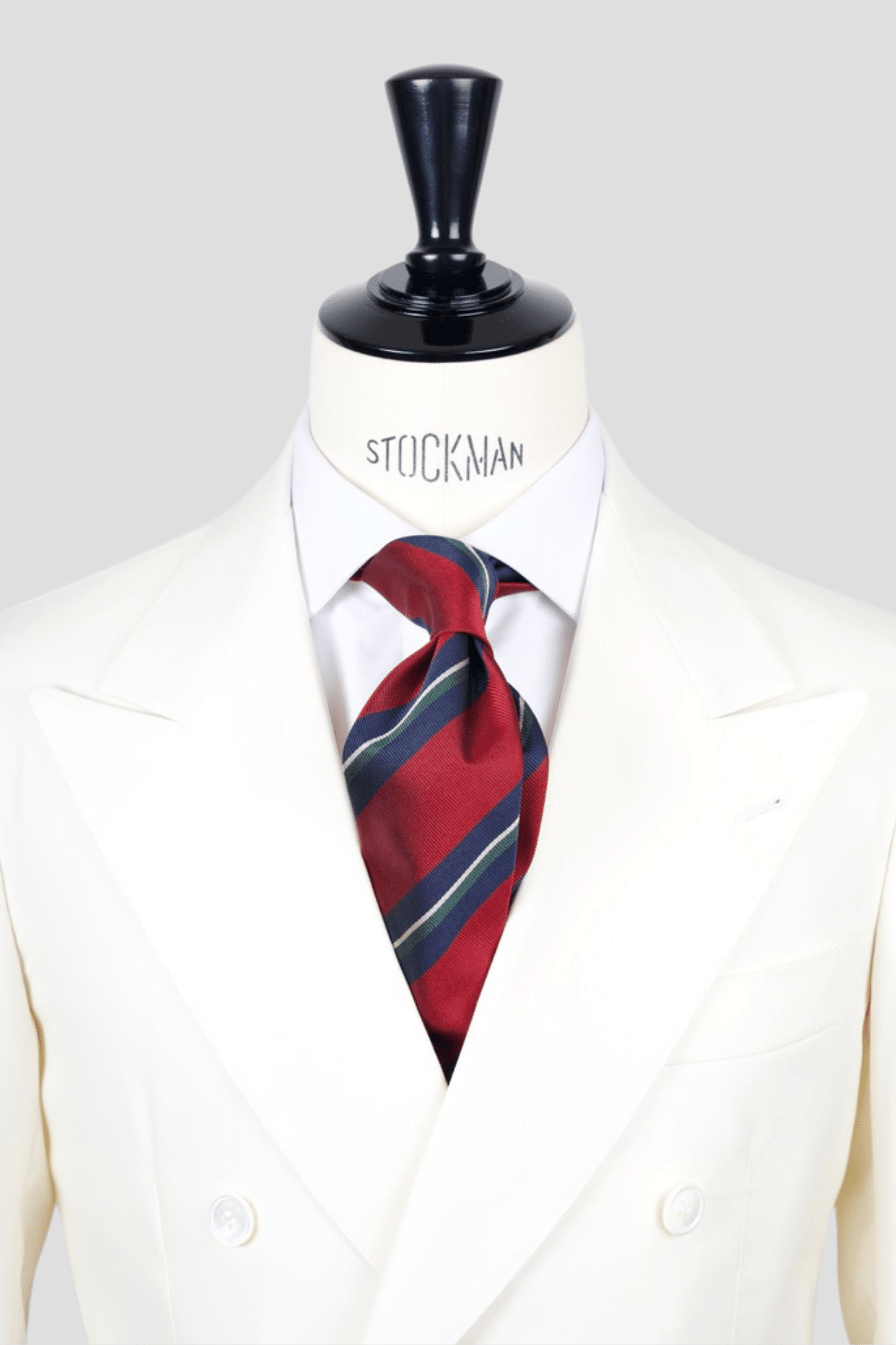 Cravate sartoriale à 3 plis, en soie tissée bordeaux, rayure bleu marine et blanc