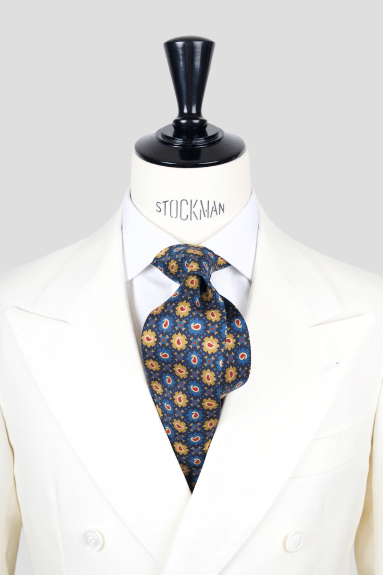 Cravate sartoriale à 3 plis, en soie imprimée bleu, motif multiple cachemire