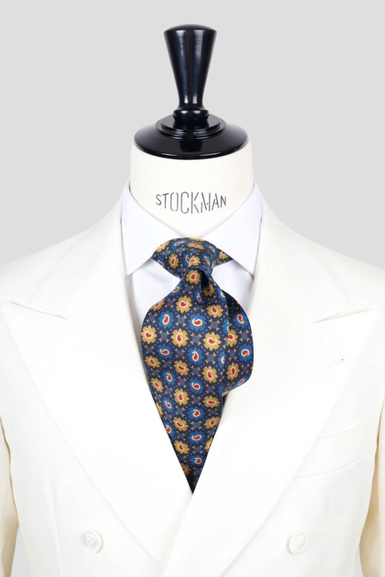 Cravate sartoriale à 3 plis, en soie imprimée bleu, motif multiple cachemire