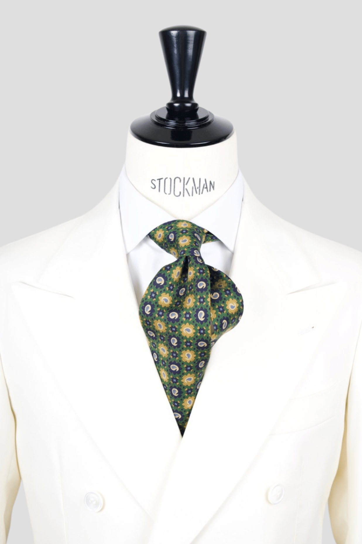 Cravate sartoriale à 3 plis, en soie imprimée verte, motif multiple cachemire