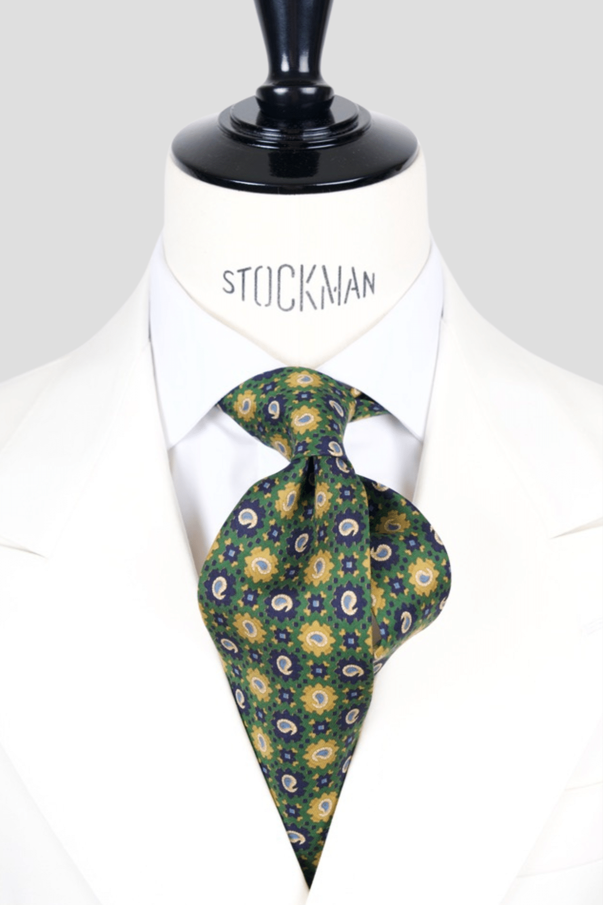 Cravate sartoriale à 3 plis, en soie imprimée verte, motif multiple cachemire