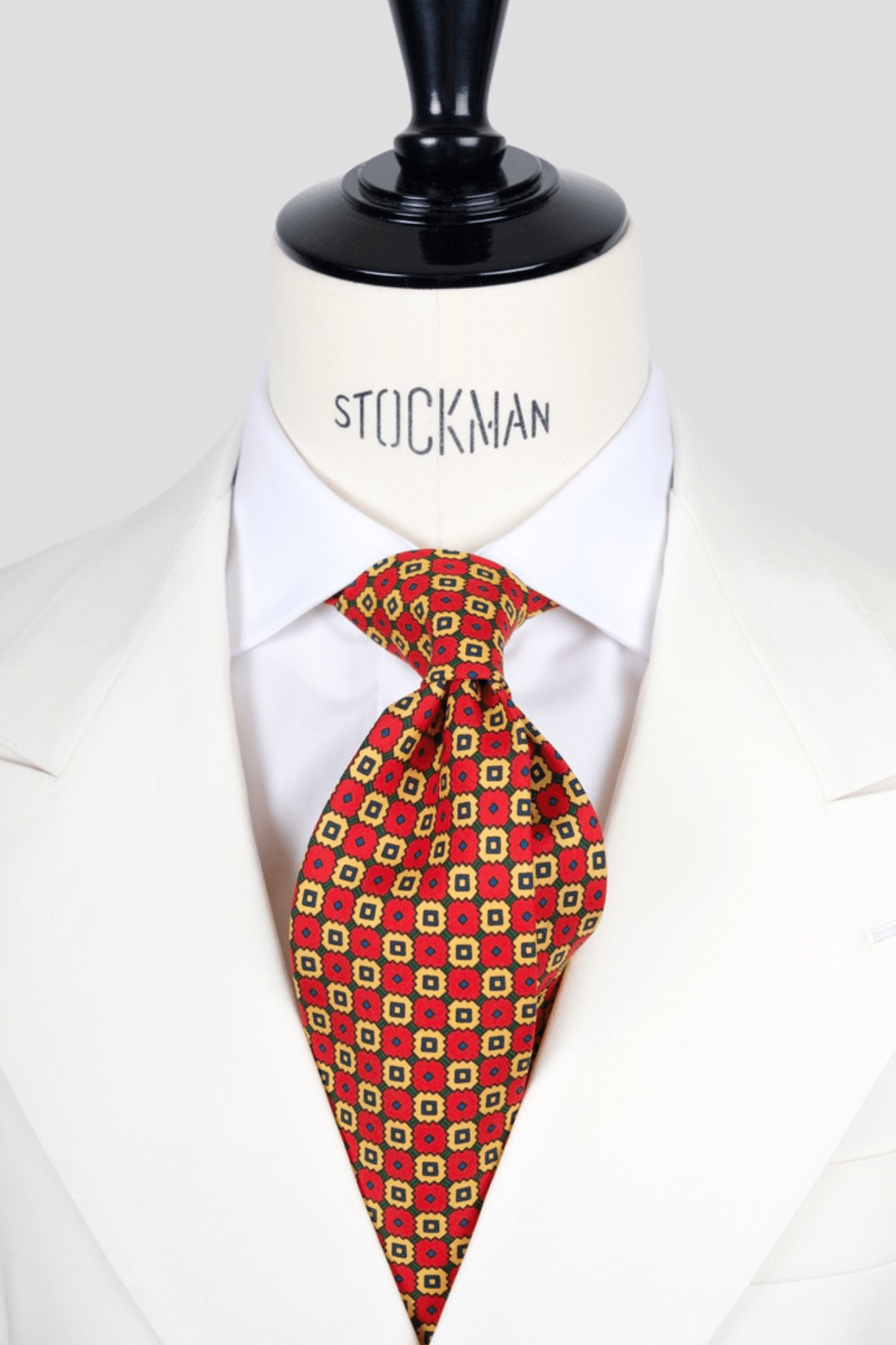 Cravate sartoriale à 3 plis, en soie imprimée rouge clair, motif géométrique