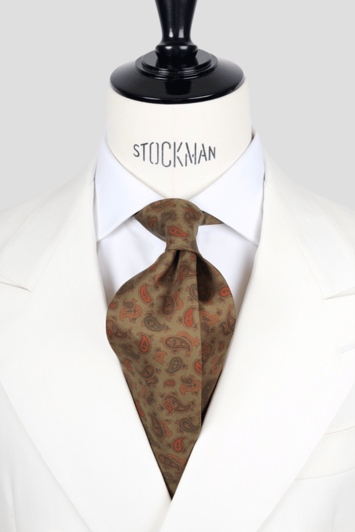 Cravate sartoriale à 3 plis, en soie imprimée vert foncé, motif cachemire