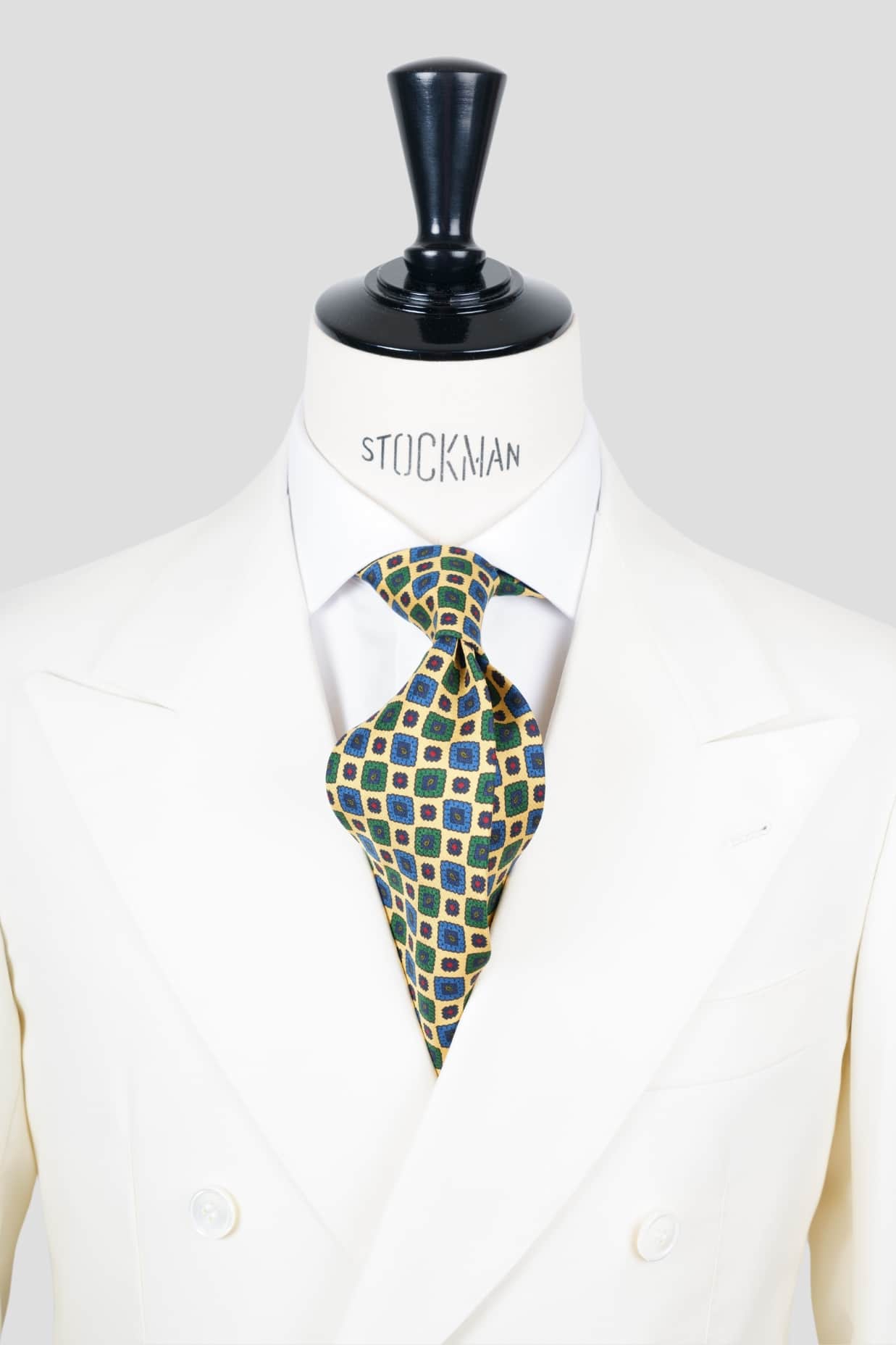 Cravate sartoriale à 3 plis, en soie imprimée jaune, motif géométrique