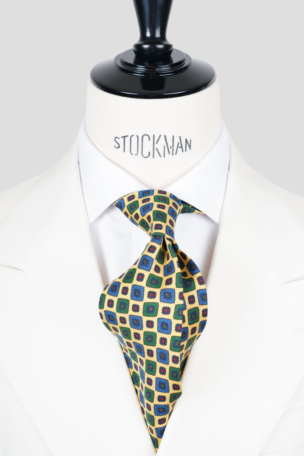 Cravate sartoriale à 3 plis, en soie imprimée jaune, motif géométrique