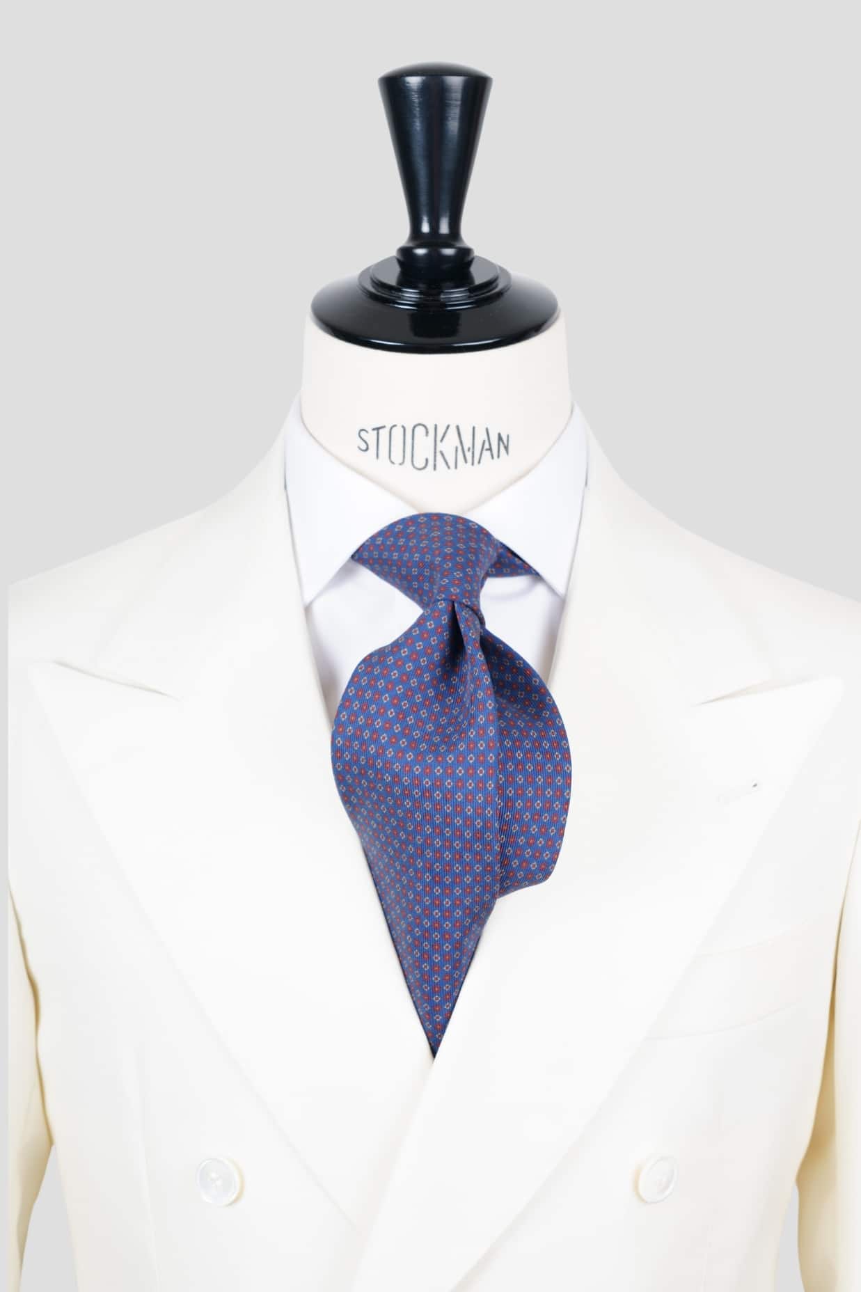 Cravate sartoriale à 3 plis, en soie madder bleu marine, motif géométrique