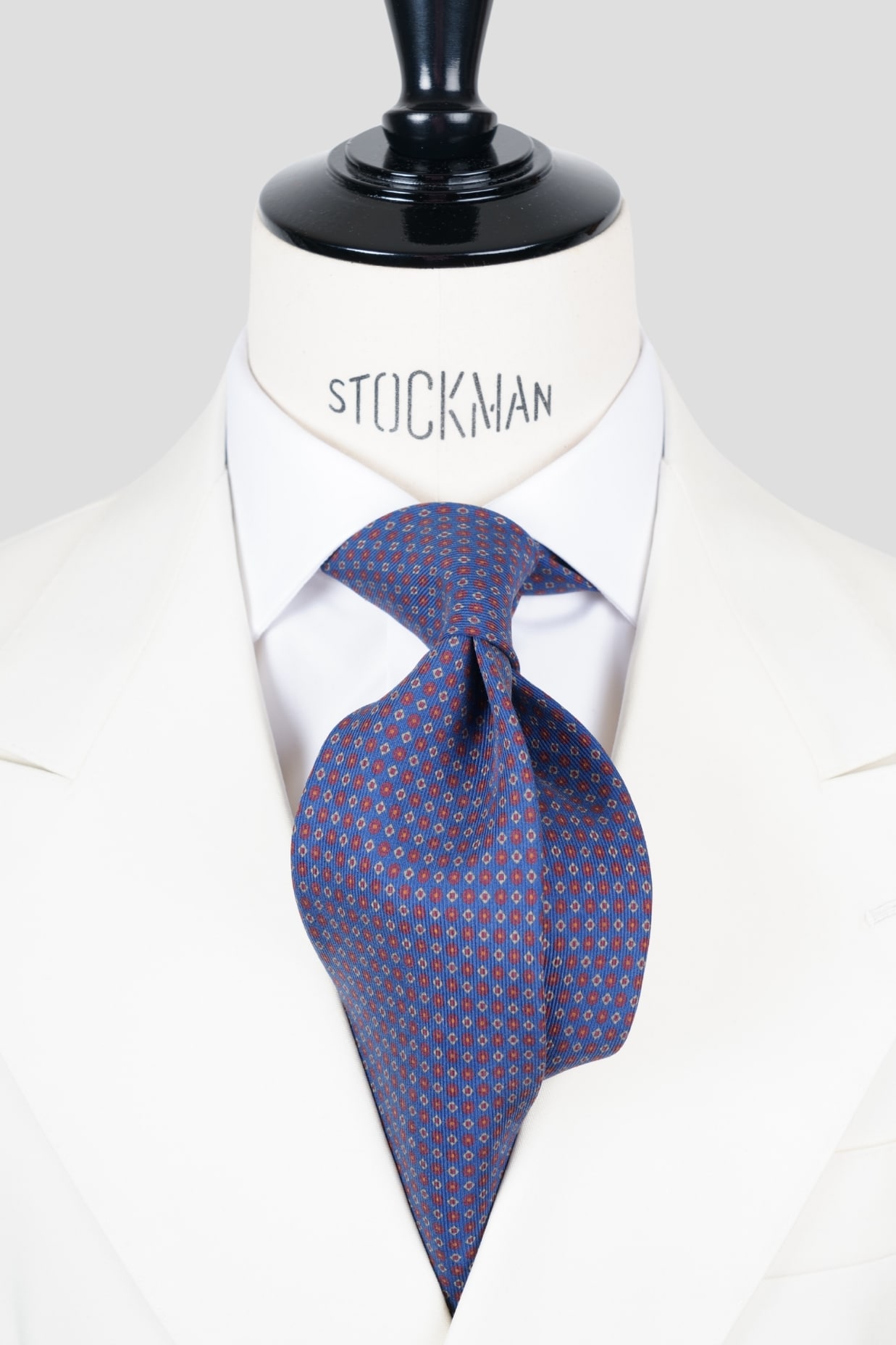 Cravate sartoriale à 3 plis, en soie madder bleu marine, motif géométrique