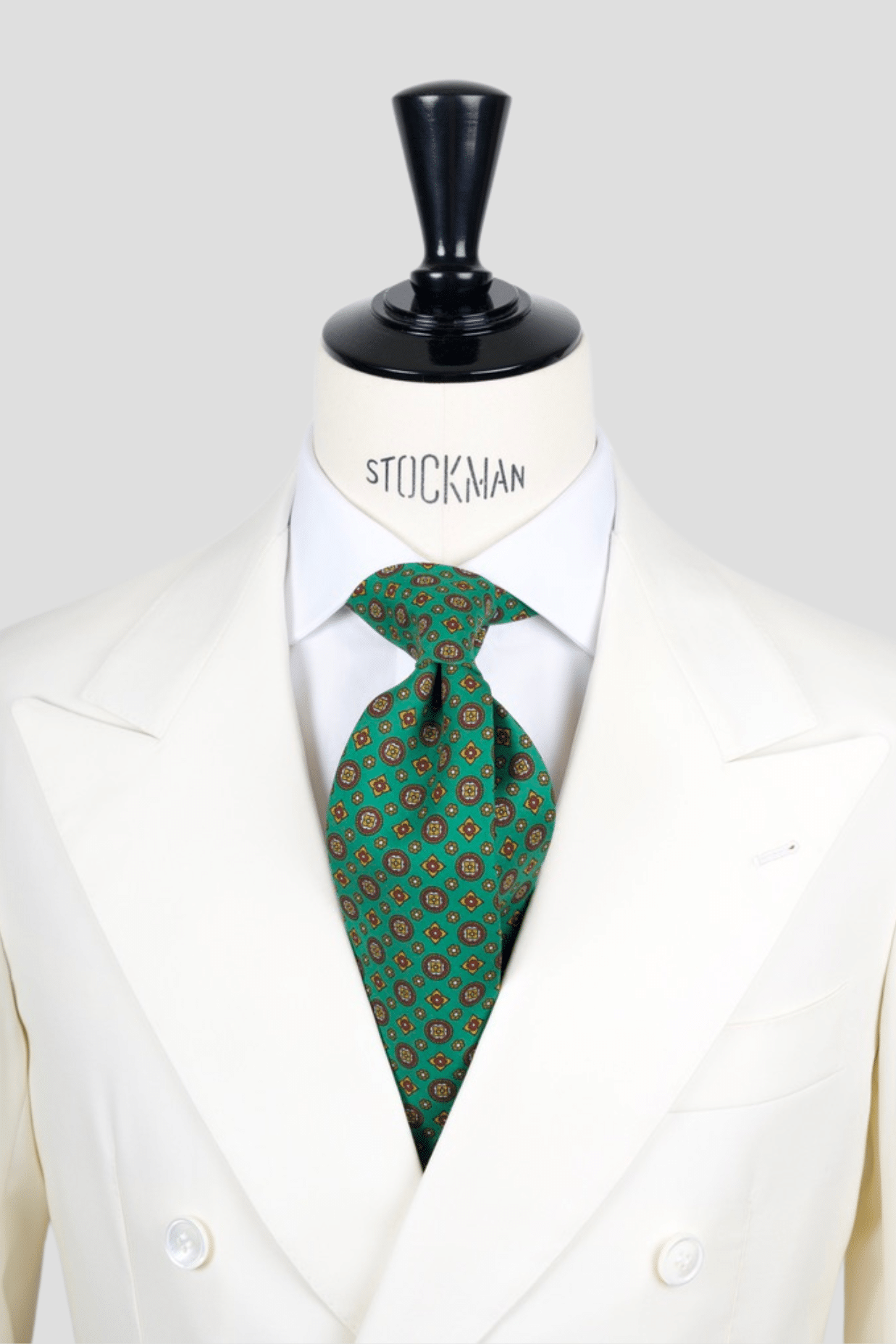 Cravate sartoriale à 3 plis, en soie imprimée vert, motif géométrique