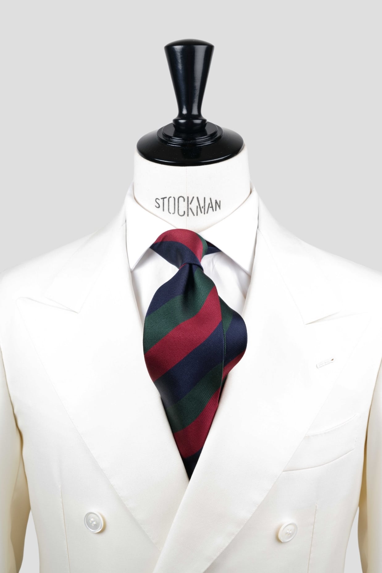 Cravate sartoriale à 3 plis, soie tissée, rayures blocs, vert bleu marine et rouge