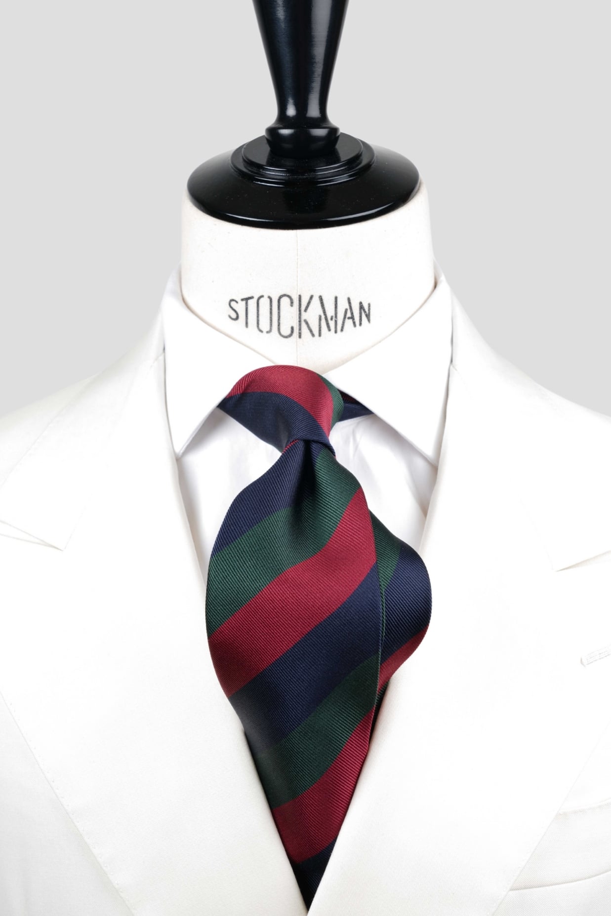 Cravate sartoriale à 3 plis, soie tissée, rayures blocs, vert bleu marine et rouge