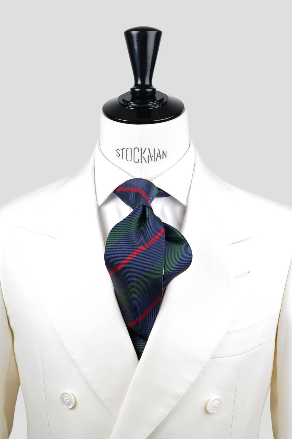 Cravate sartoriale à 3 plis, soie tissée, rayures bleu, verte et rouge