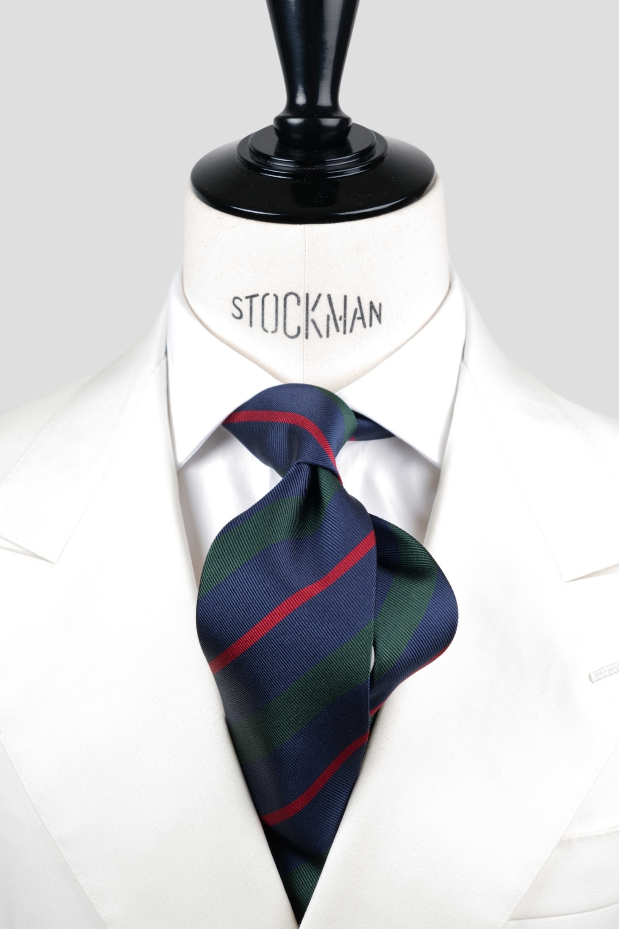 Cravate sartoriale à 3 plis, soie tissée, rayures bleu, verte et rouge