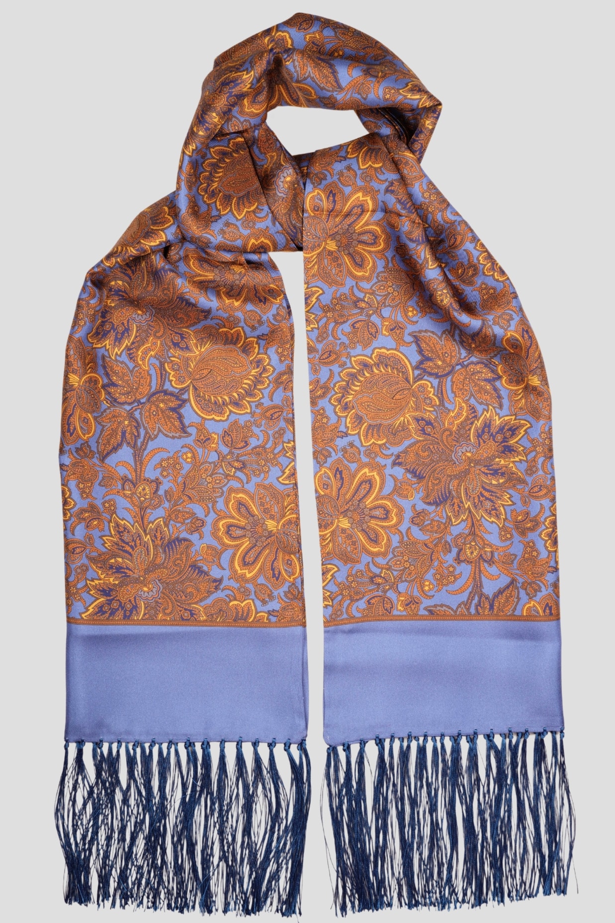 Echarpe tubulaire, 100% soie, bleu foncé motif cachemire