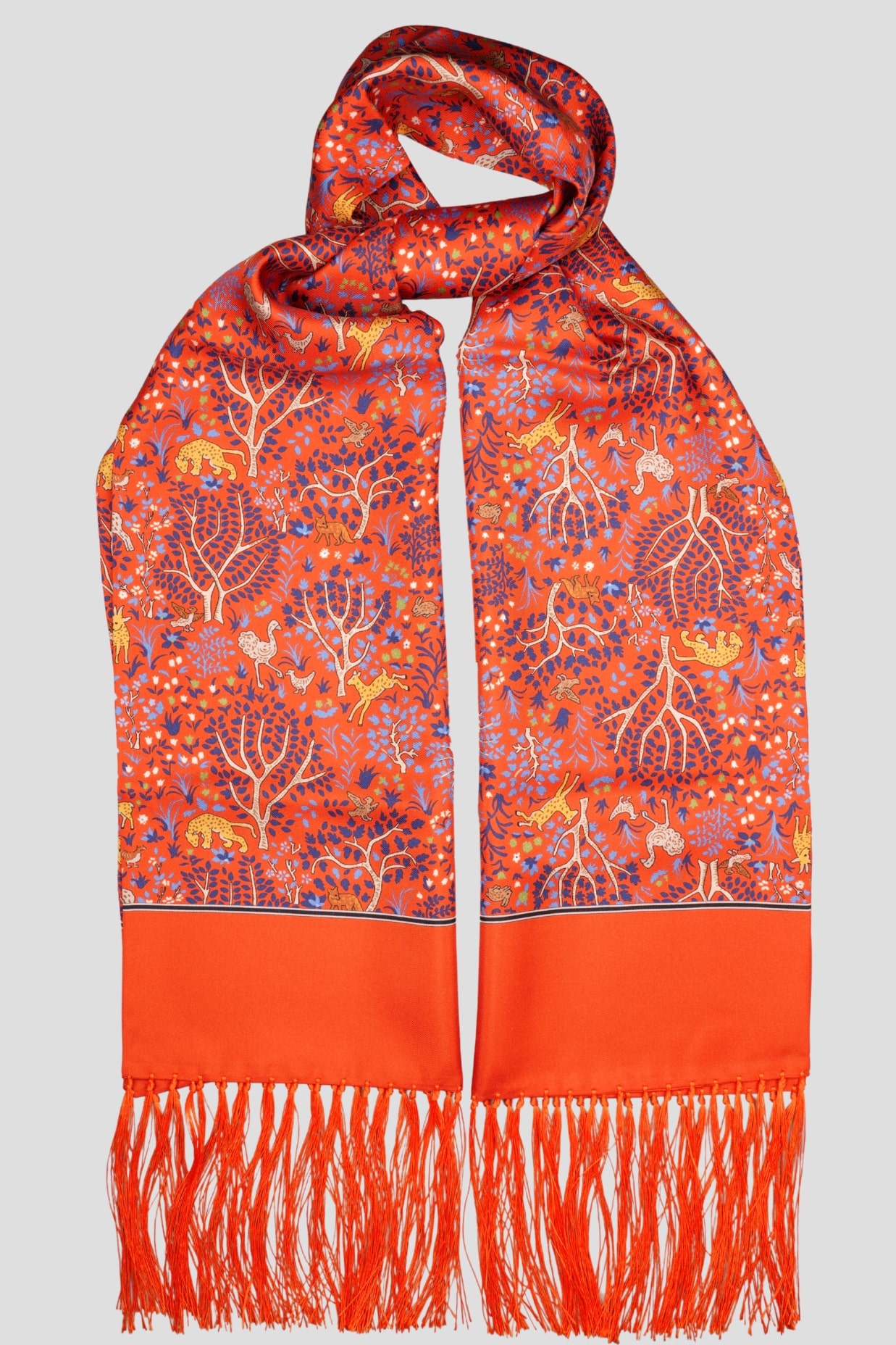 Echarpe tubulaire, 100% soie orange, motif animaux