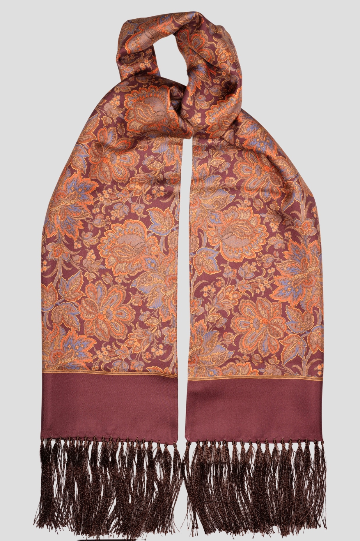 Echarpe tubulaire, 100% soie marron, motif cachemire