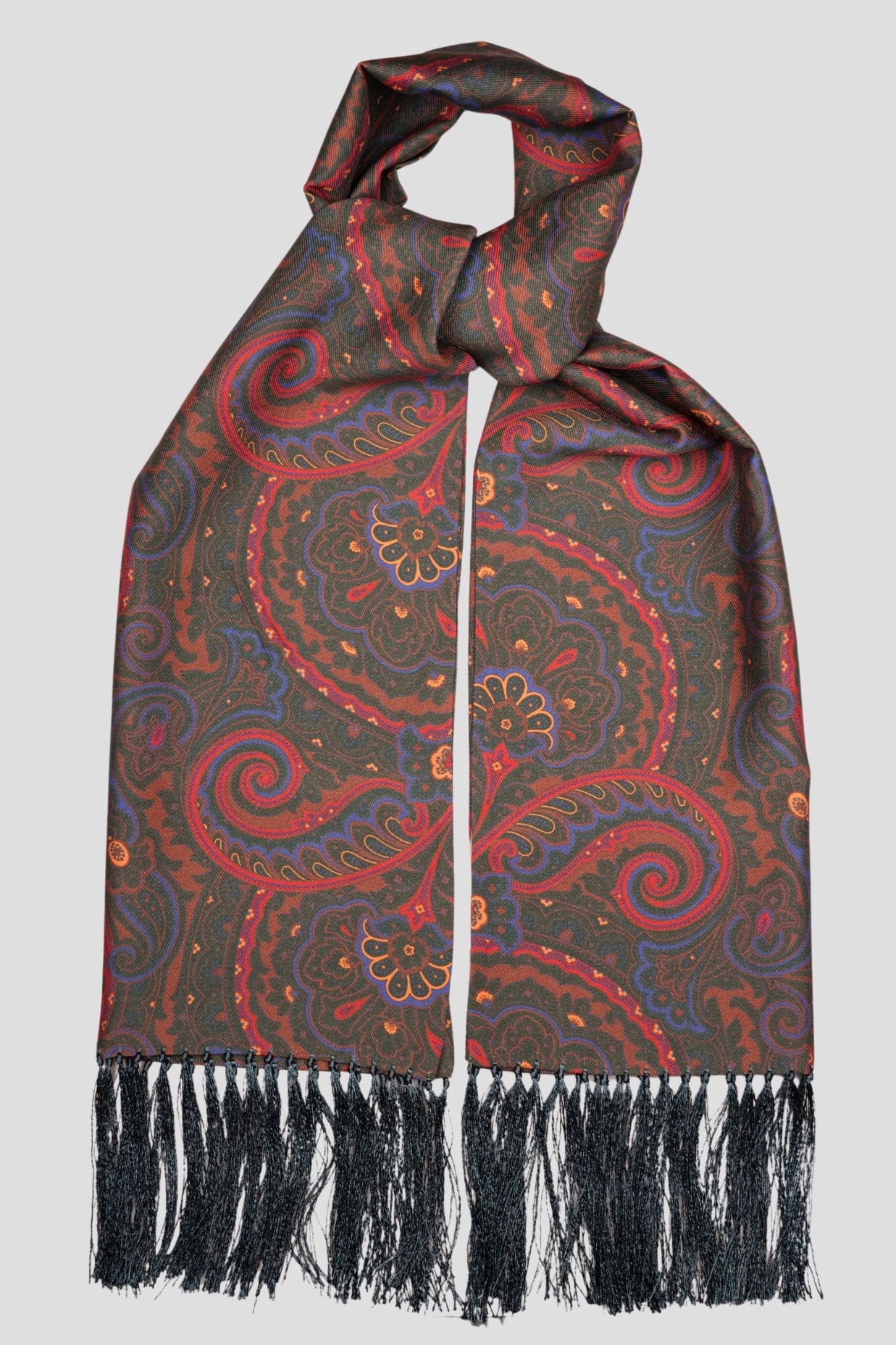 Echarpe tubulaire, 100% soie verte, motif cachemire