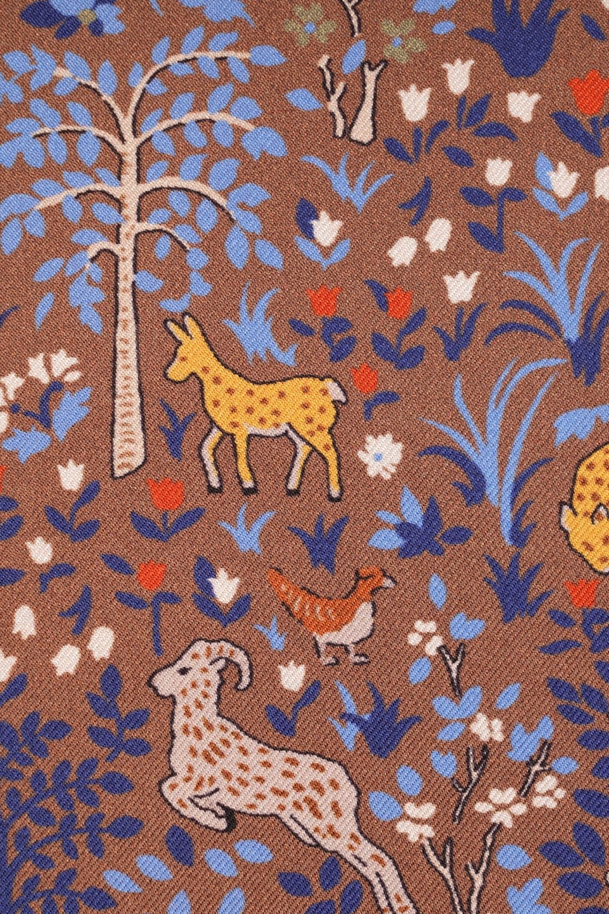 Echarpe tubulaire, 100% soie marron, motif animaux