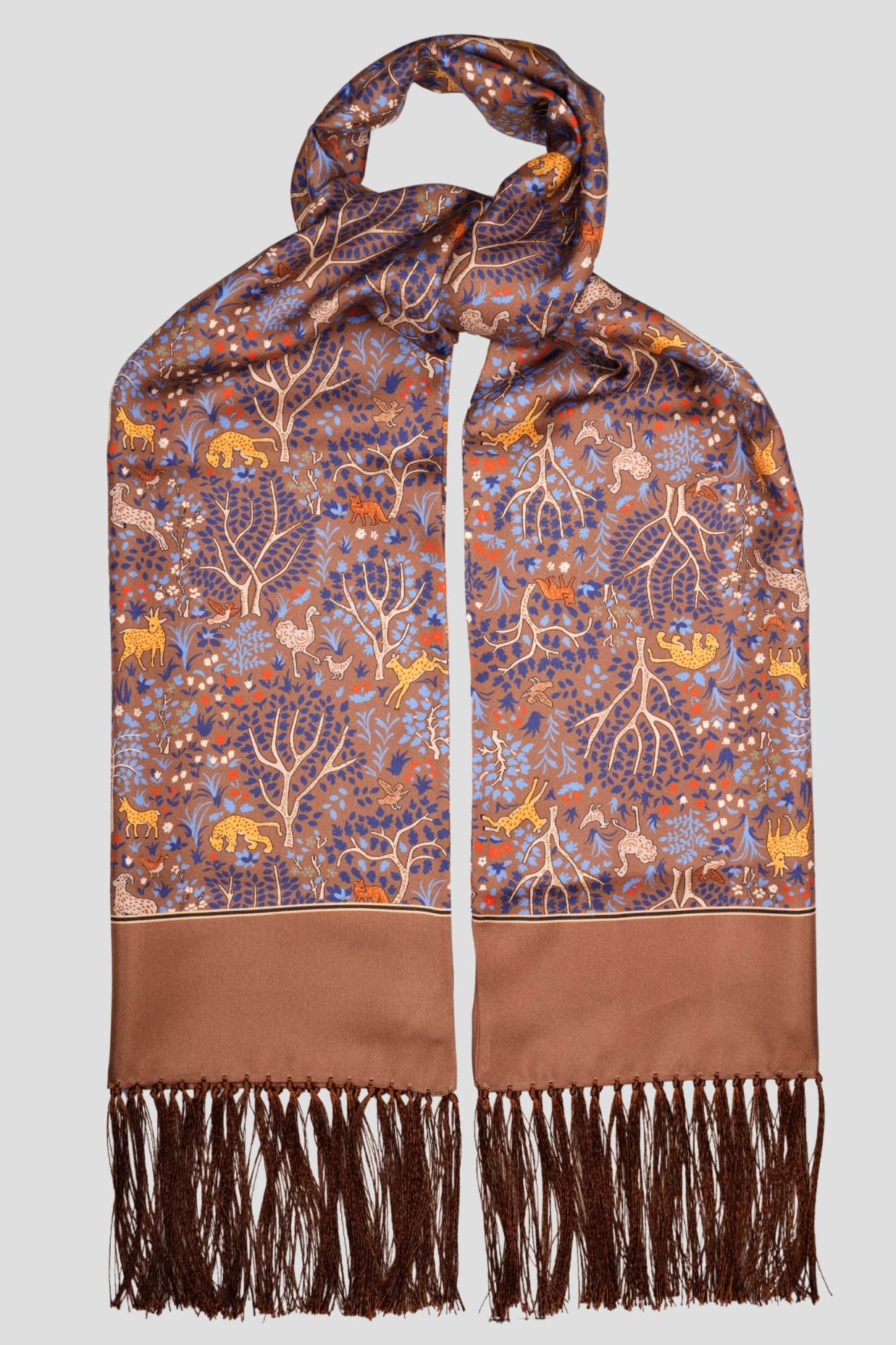 Echarpe tubulaire, 100% soie marron, motif animaux