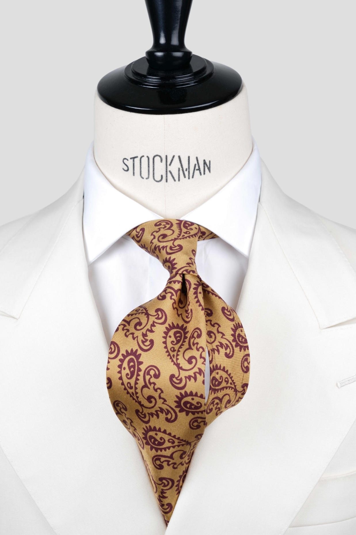 Cravate sartoriale à 7 plis, en soie madder marron, motif cachemire