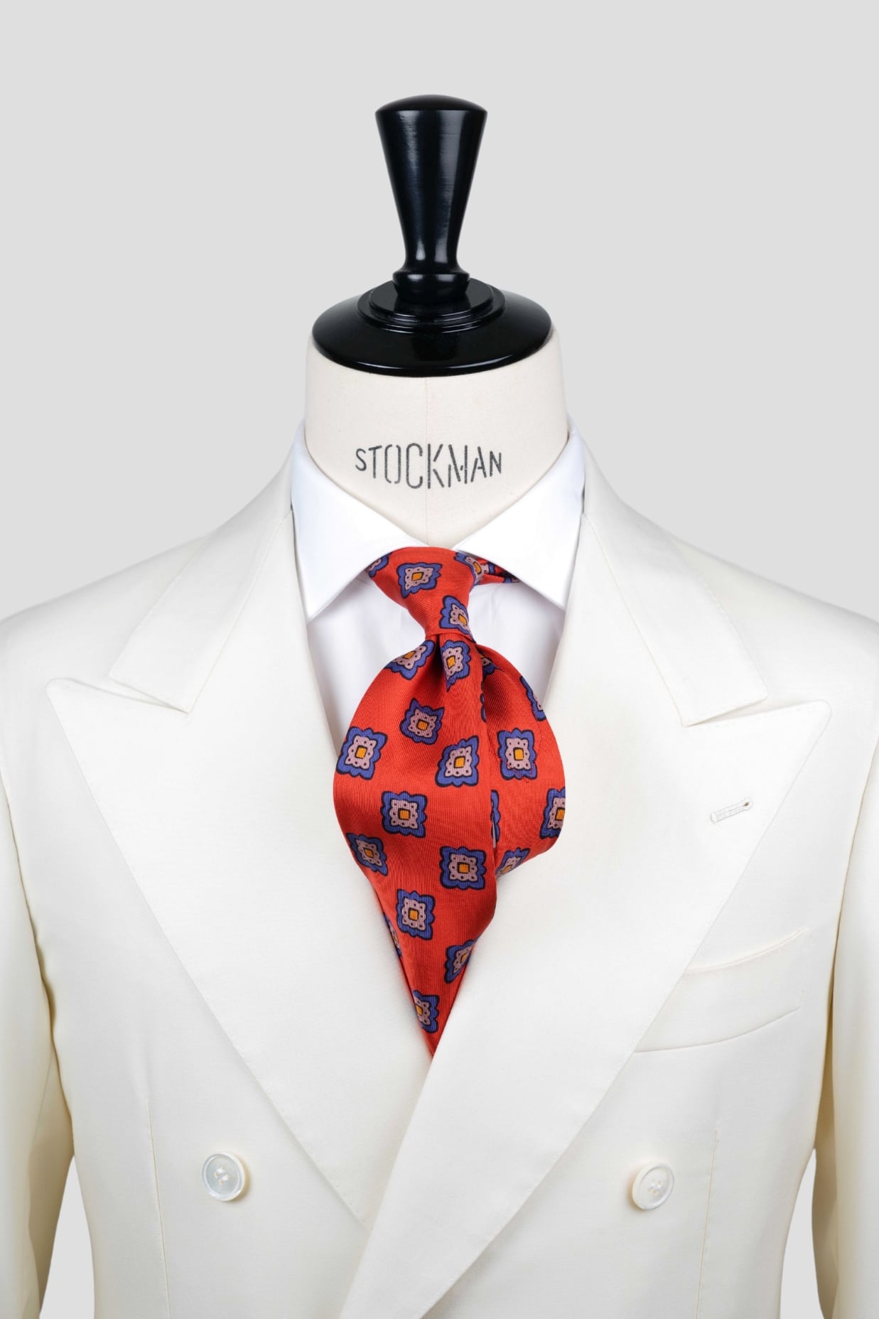 Cravate sartoriale à 7 plis, en soie madder rouge, motif géométrique