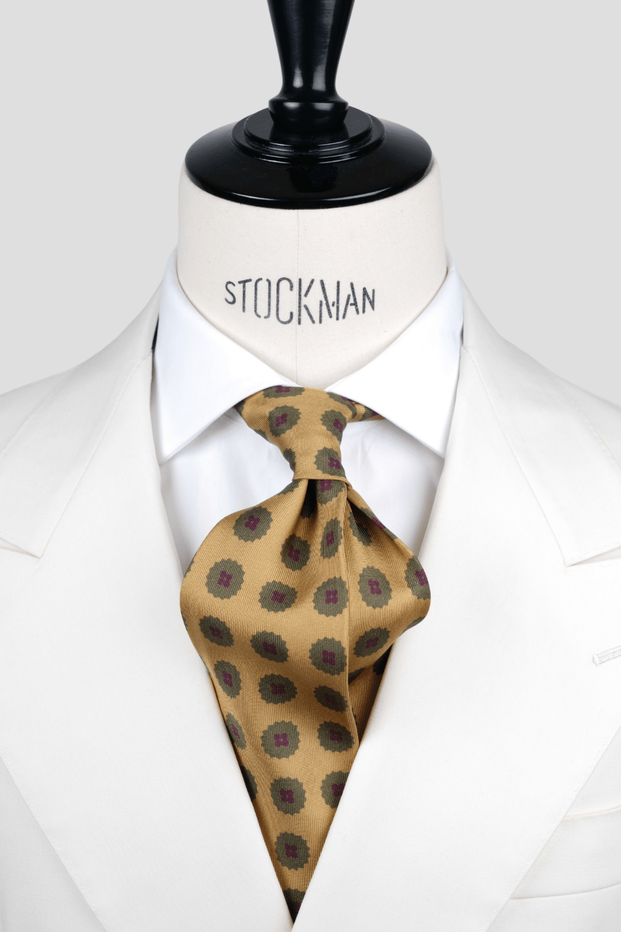 Cravate sartoriale à 7 plis, en soie madder marron, motif géométrique