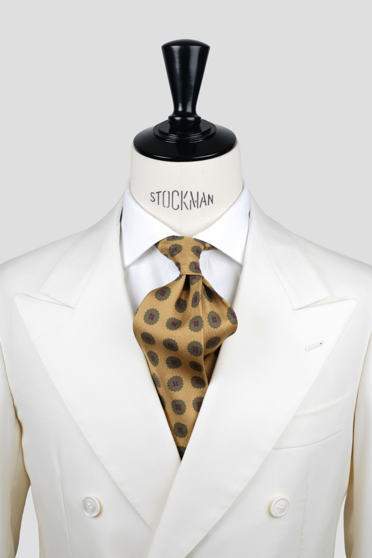 Cravate sartoriale à 7 plis, en soie madder marron clair, motif géométrique