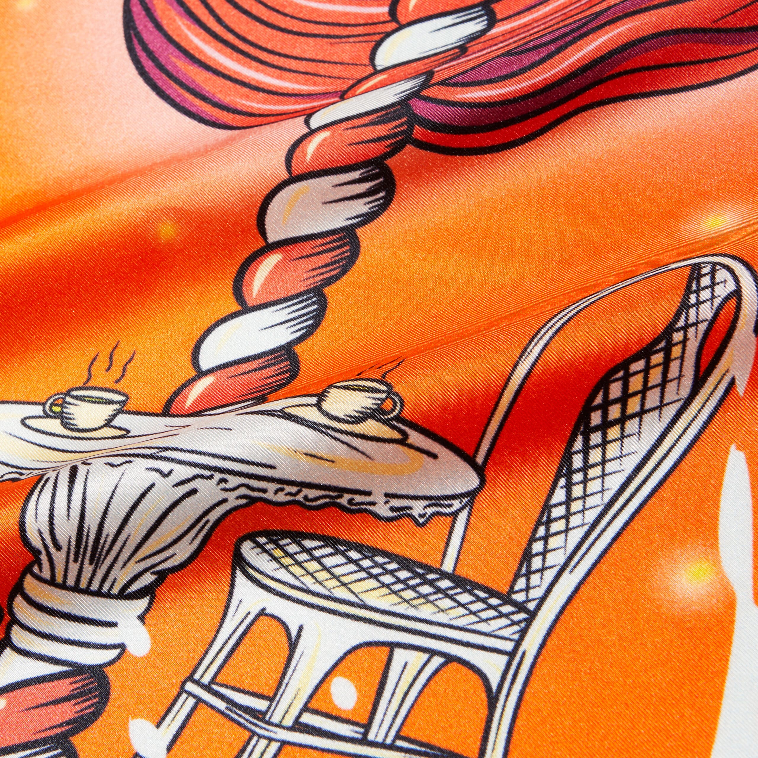 Carré de soie orange et rouge, motif rayures de carrousel