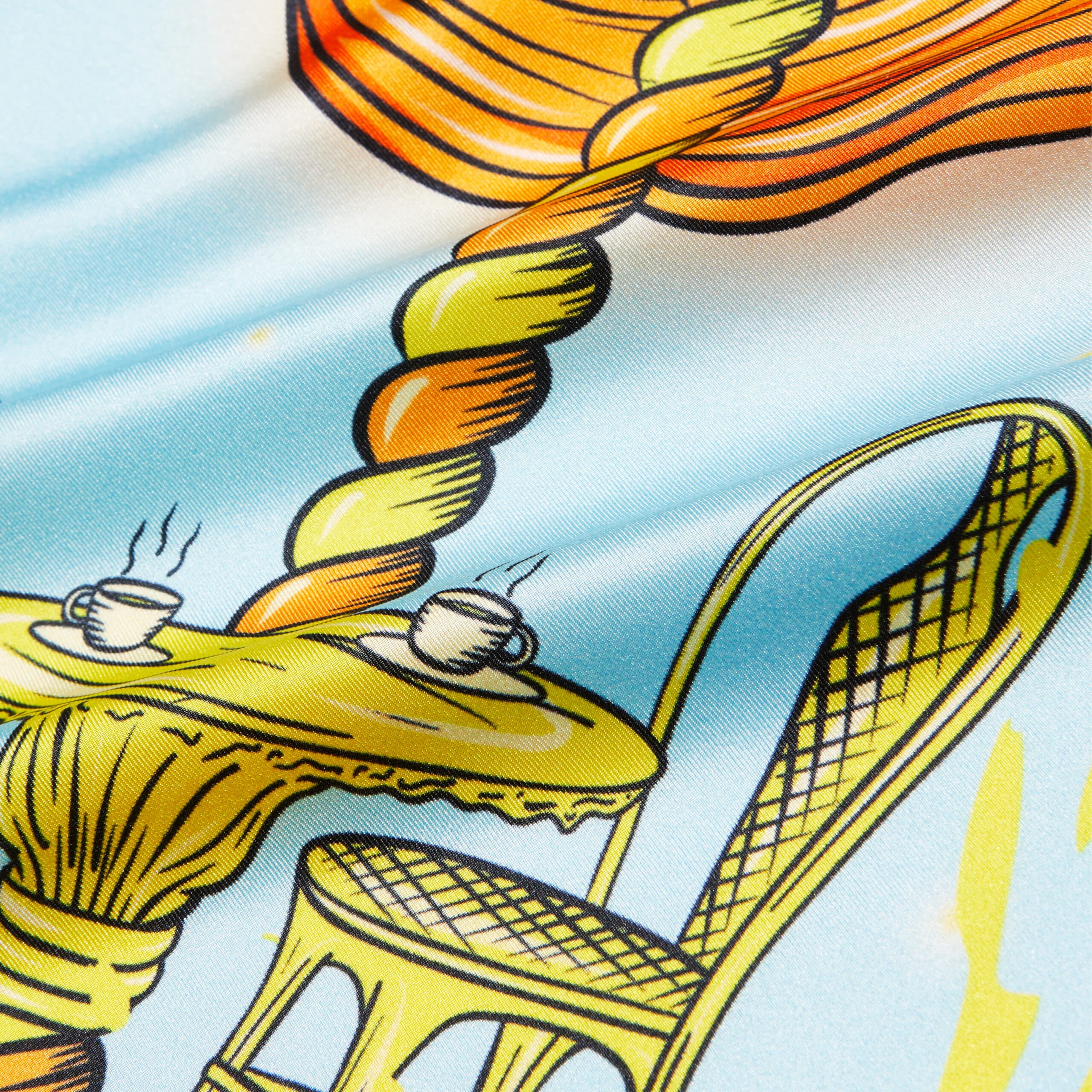 Carré de soie bleu ciel et jaune, motif rayures de carrousel