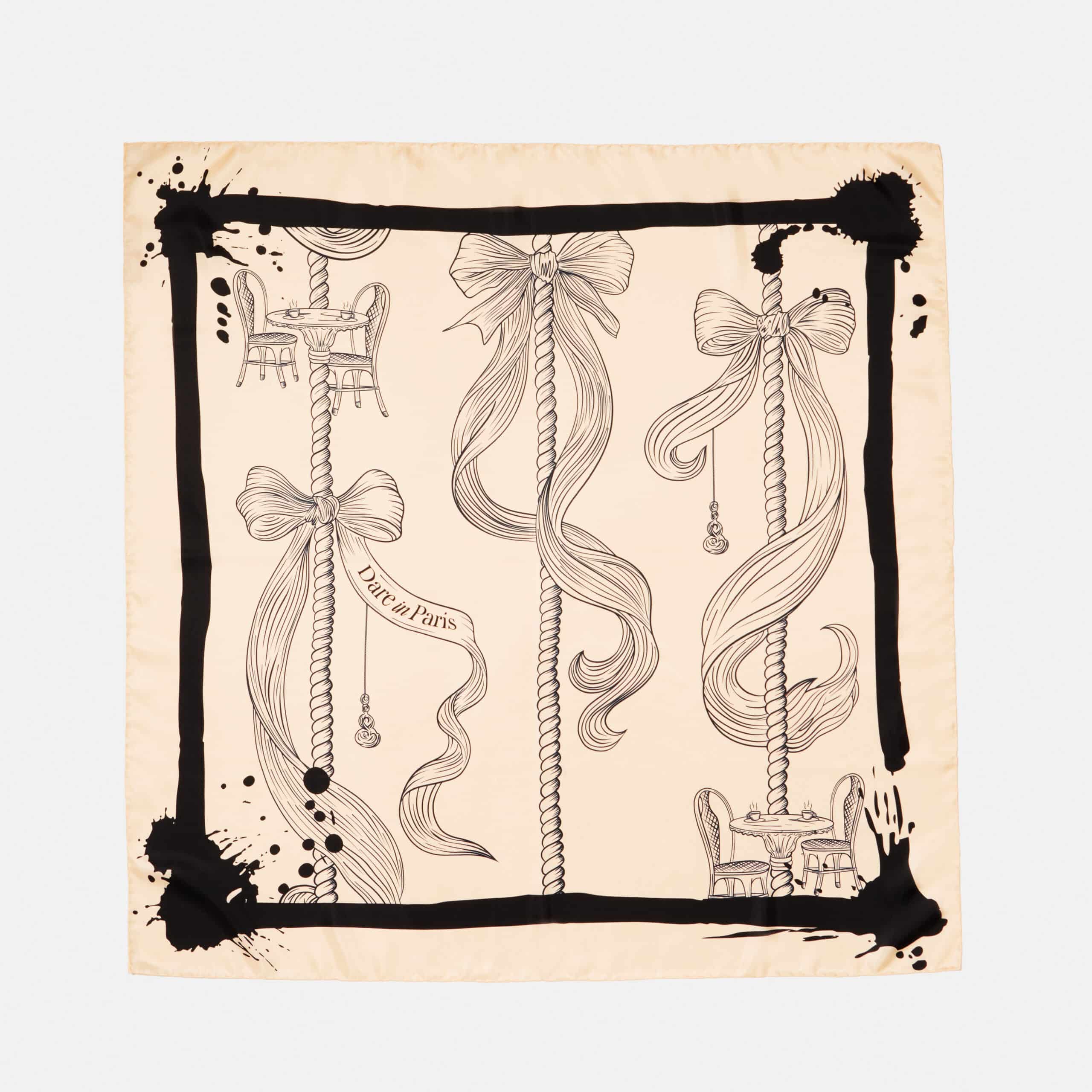 Carré de soie noir et blanc, motif rayures de carrousel